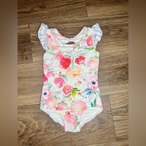 Cheeky Plum Floral Leotard with Ruffle Sleeves